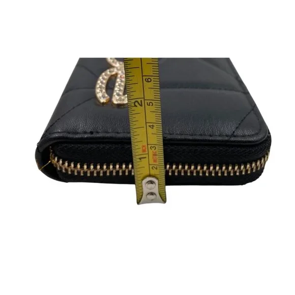 Bebe Black Quilted Wristlet Wallet With Gold Rhinestone Logo Zip Closure & Strap - Picture 11 of 11